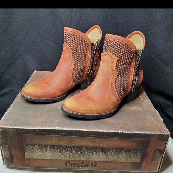 Circle G Corral Womens Studded Booties Ankle Boots Ladies 6.5M Orange Q0125 NEW - Picture 3 of 14